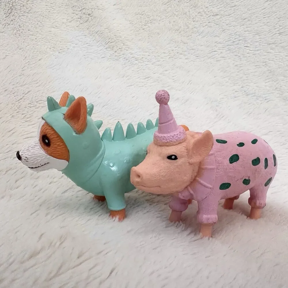 Ankyo Party Animals Pig Corgi Cake Topper Plastic Figures Lot Of 2